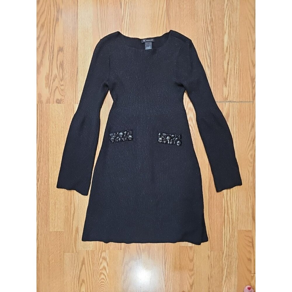 International Concepts Sheath Dress Sz Large Black Shimmer Stretch Whimsigoth